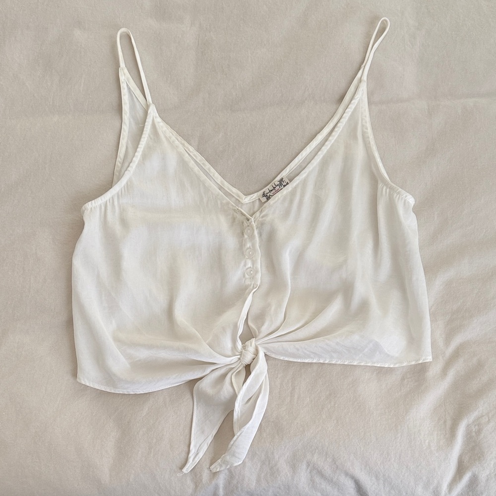 Free People Satin White Tie-Front Cami